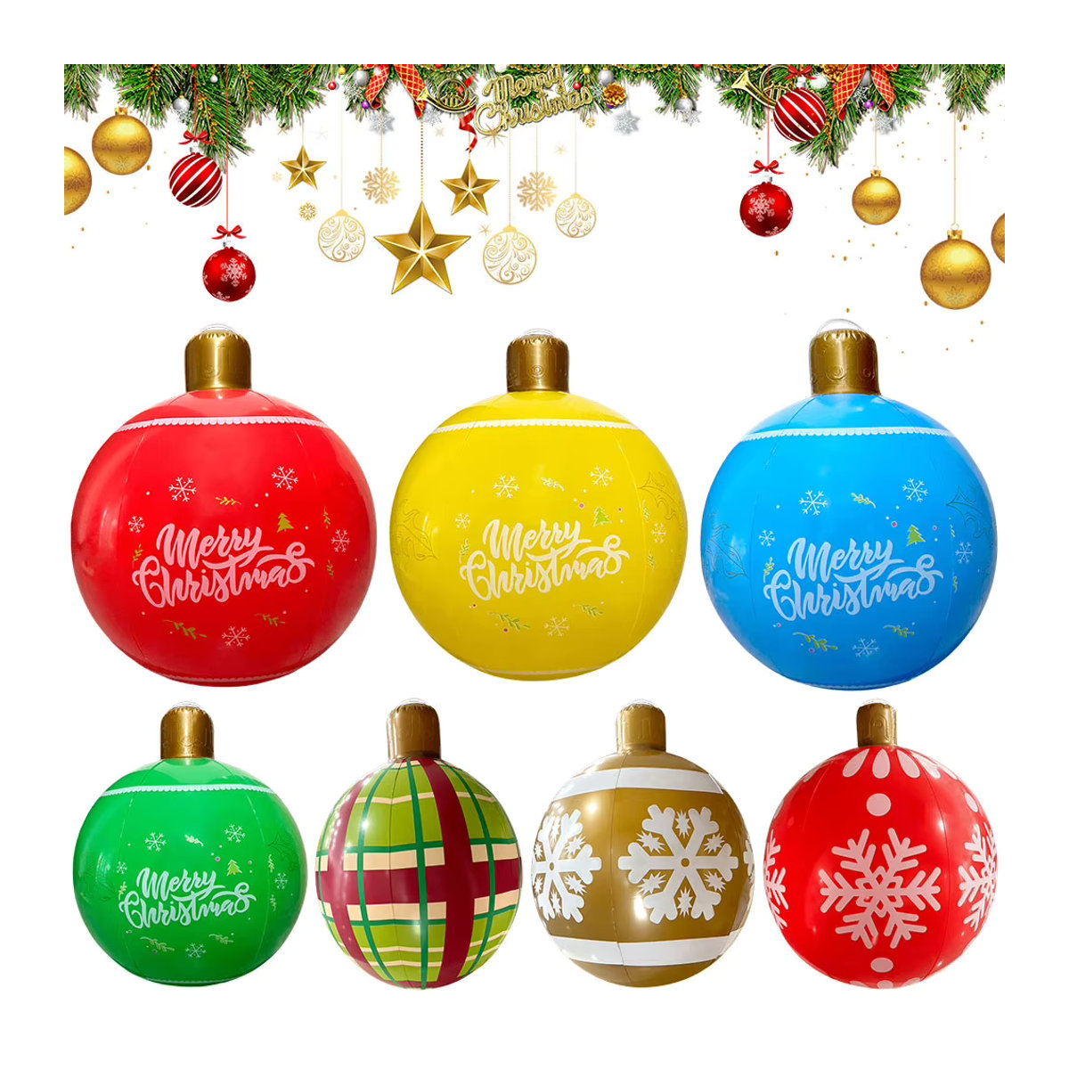 APWIKOGER Aufblasbarer Weihnachtsball mit Schneemann und Santa Claus, mehrfarbig, Durchmesser: 24 cm - Bild 1