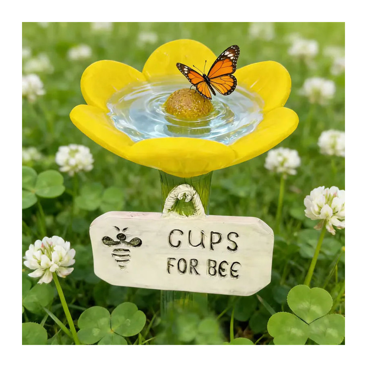 APWIKOGER Bienen-Wasserspender mit Blumendesign und Schmetterlings-Motiv in Grün und Gelb als Insekten-Badeschale zur Gartendekoration - Bild 2