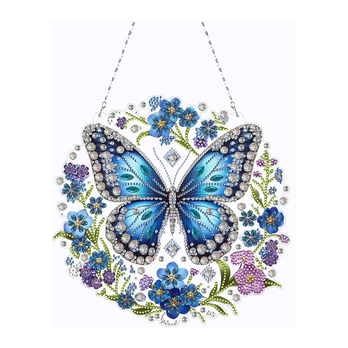 APWIKOGER Doppelseitiger Diamant-Malerei Anhänger mit Kolibri und Schmetterling in Blau als dekoratives Fenster-Element aus Kunststoff - Bild 1
