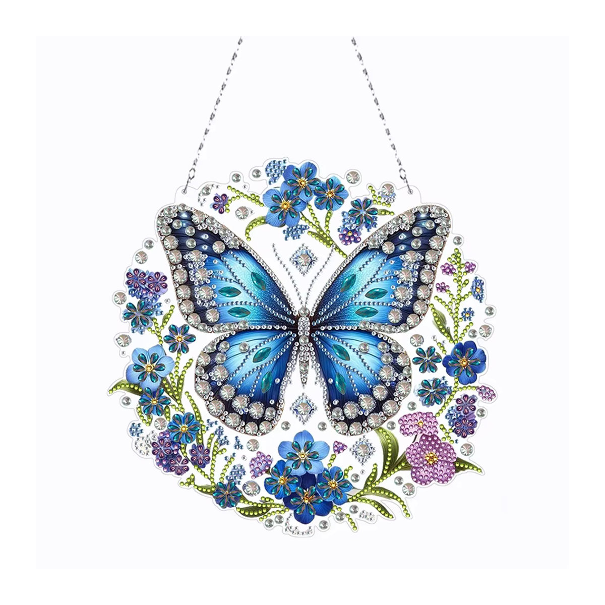 APWIKOGER Doppelseitiger Diamant-Malerei Anhänger mit Kolibri und Schmetterling in Blau als dekoratives Fenster-Element aus Kunststoff - Bild 2