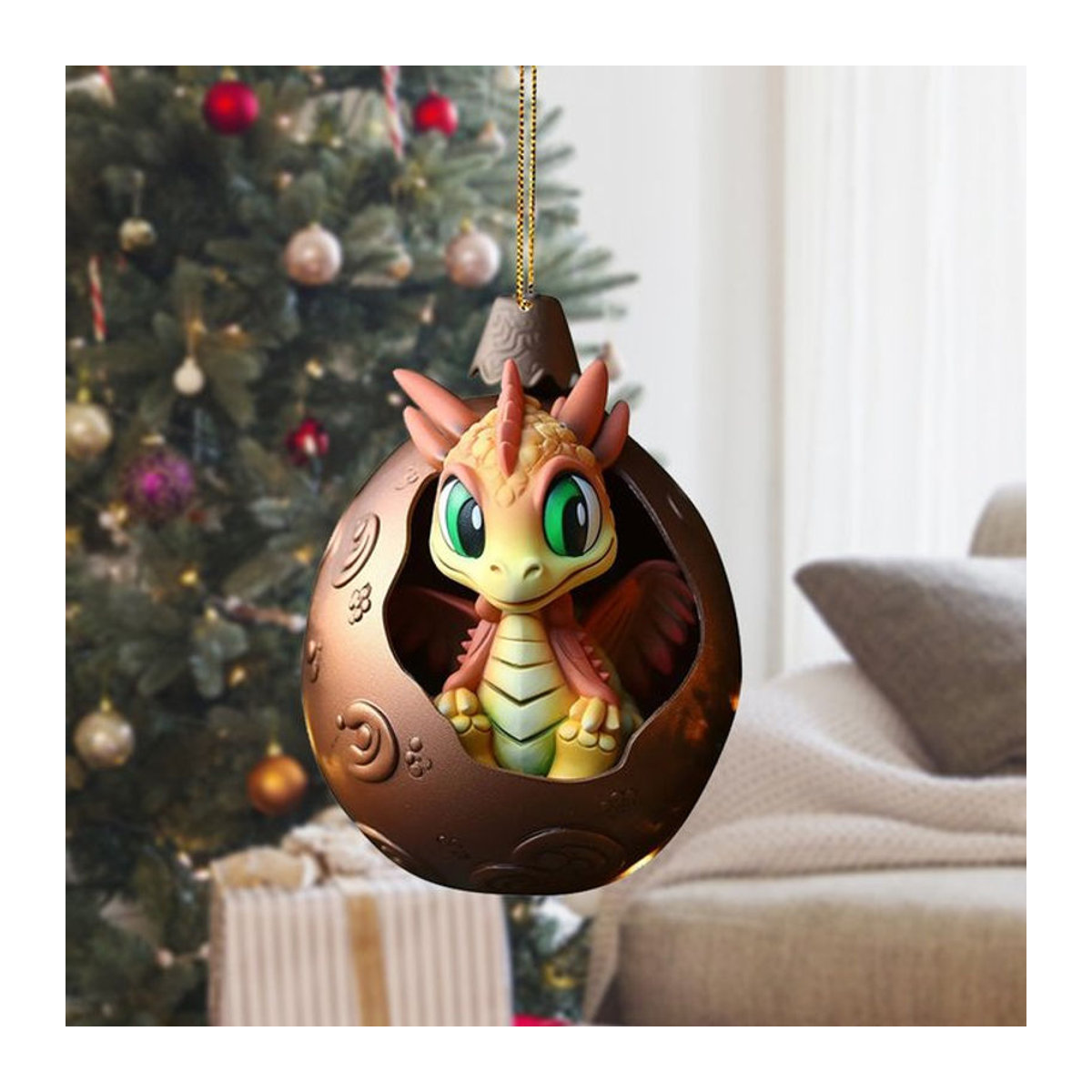 APWIKOGER Drachen Ei Hängeornament aus Kunstharz in Braun für Weihnachtsbaum und Dekoration - Bild 1