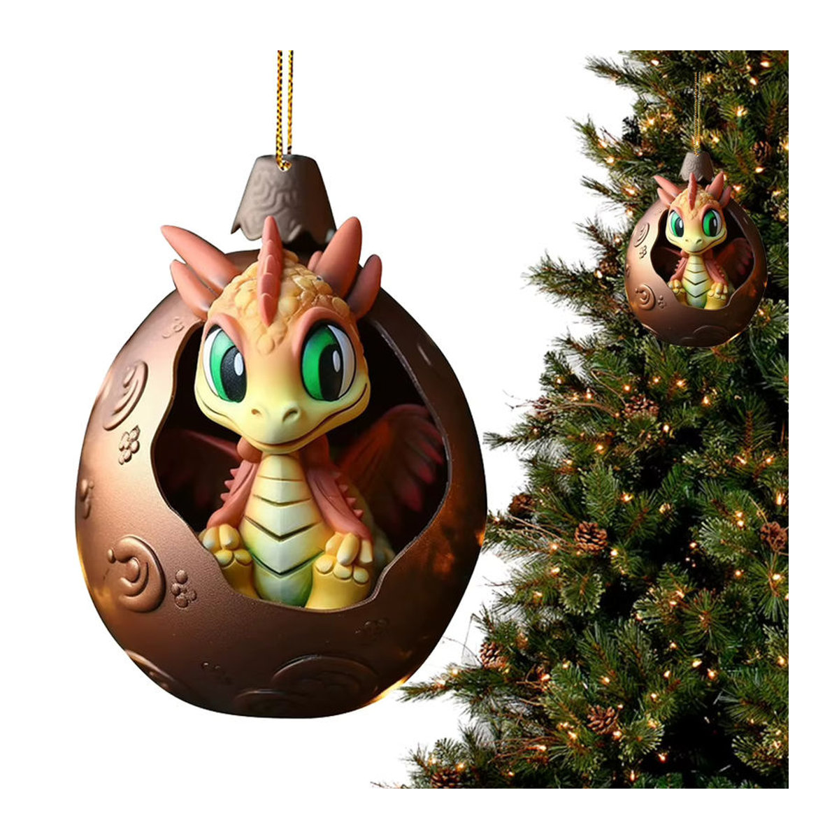 APWIKOGER Drachen Ei Hängeornament aus Kunstharz in Braun für Weihnachtsbaum und Dekoration - Bild 2