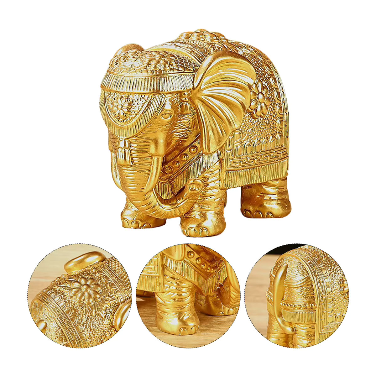 APWIKOGER Elefant Statue in Gold aus Metall als orientalische Sammlerfigur und dekoratives Ornament - Bild 4