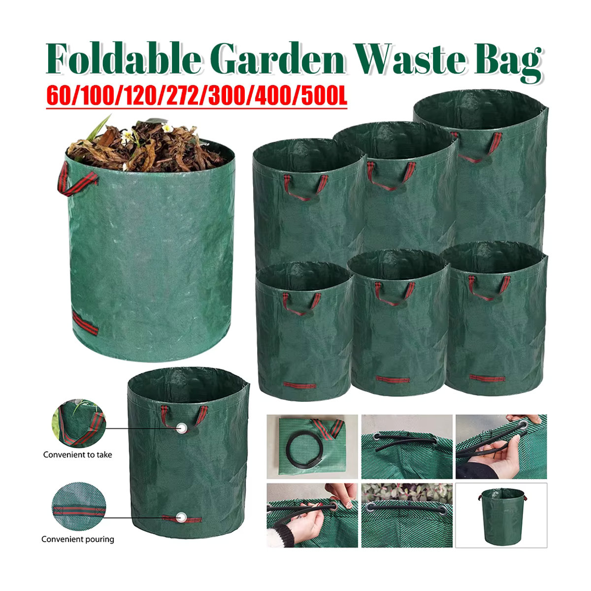 APWIKOGER Garten Abfall Tasche Wasserdicht und Faltbar für Laub und Unkraut, Wiederverwendbarer Müllcontainer für Hof und Garten - Bild 2