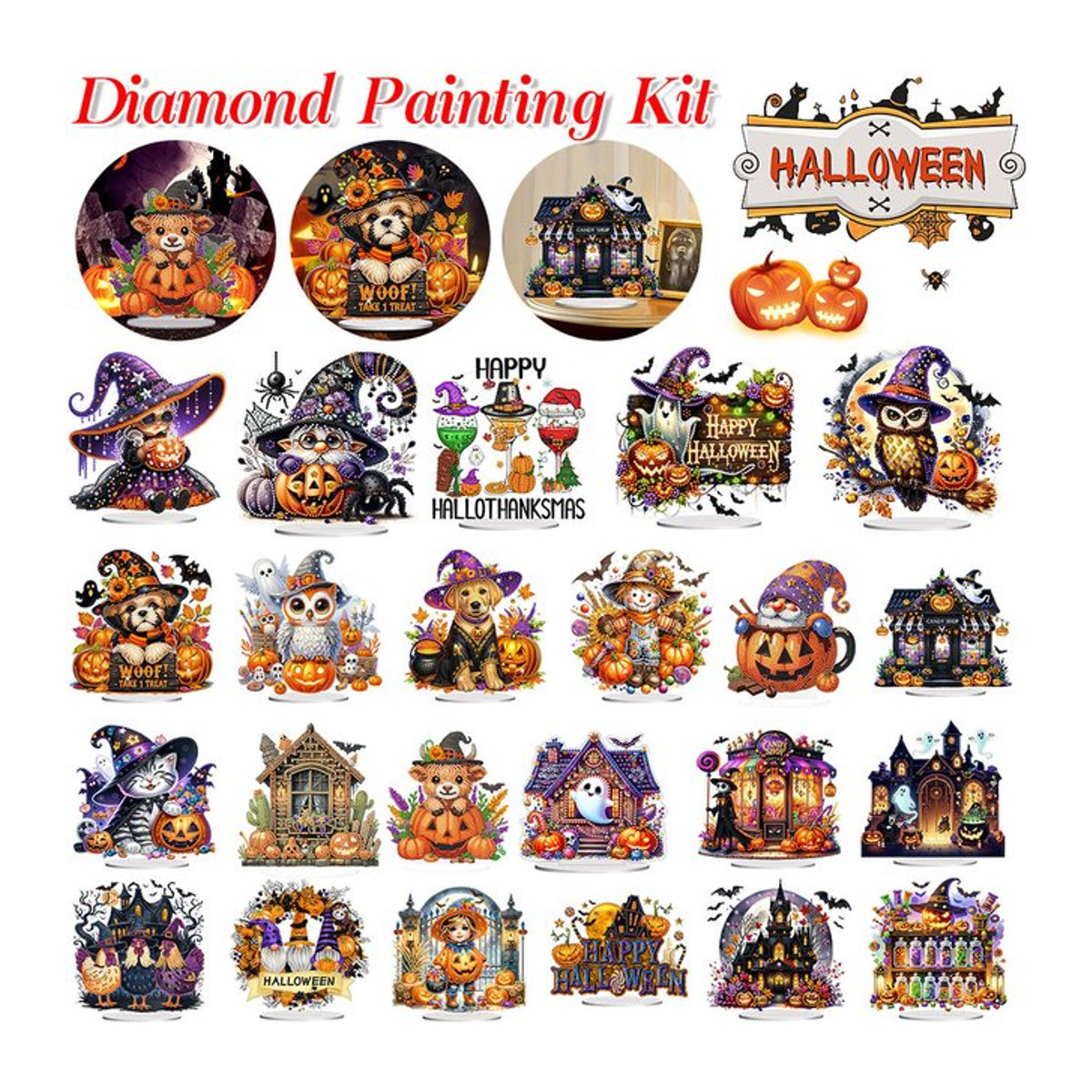 APWIKOGER Halloween Diamantmalerei Set aus Kunstharz als Tischornament in Mehrfarbig - Bild 1