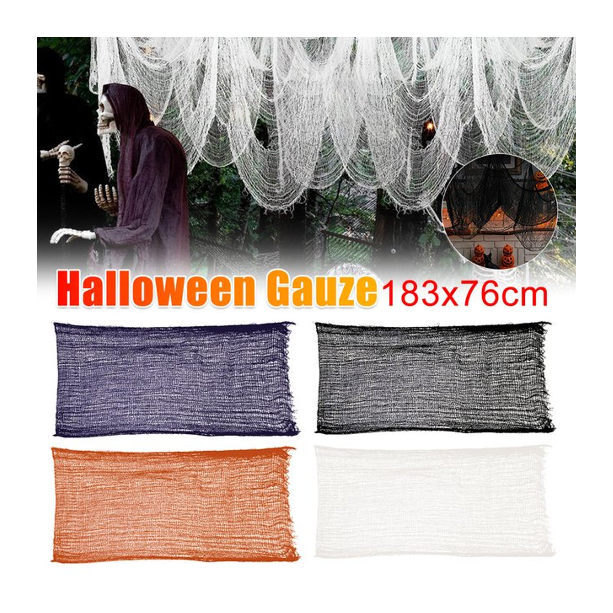 APWIKOGER Halloween Gaze künstliches Spinnennetz in Lila und Mehrfarbig für deine Grusel-Dekoration, B: 183 cm, H: 76 cm - Bild 1