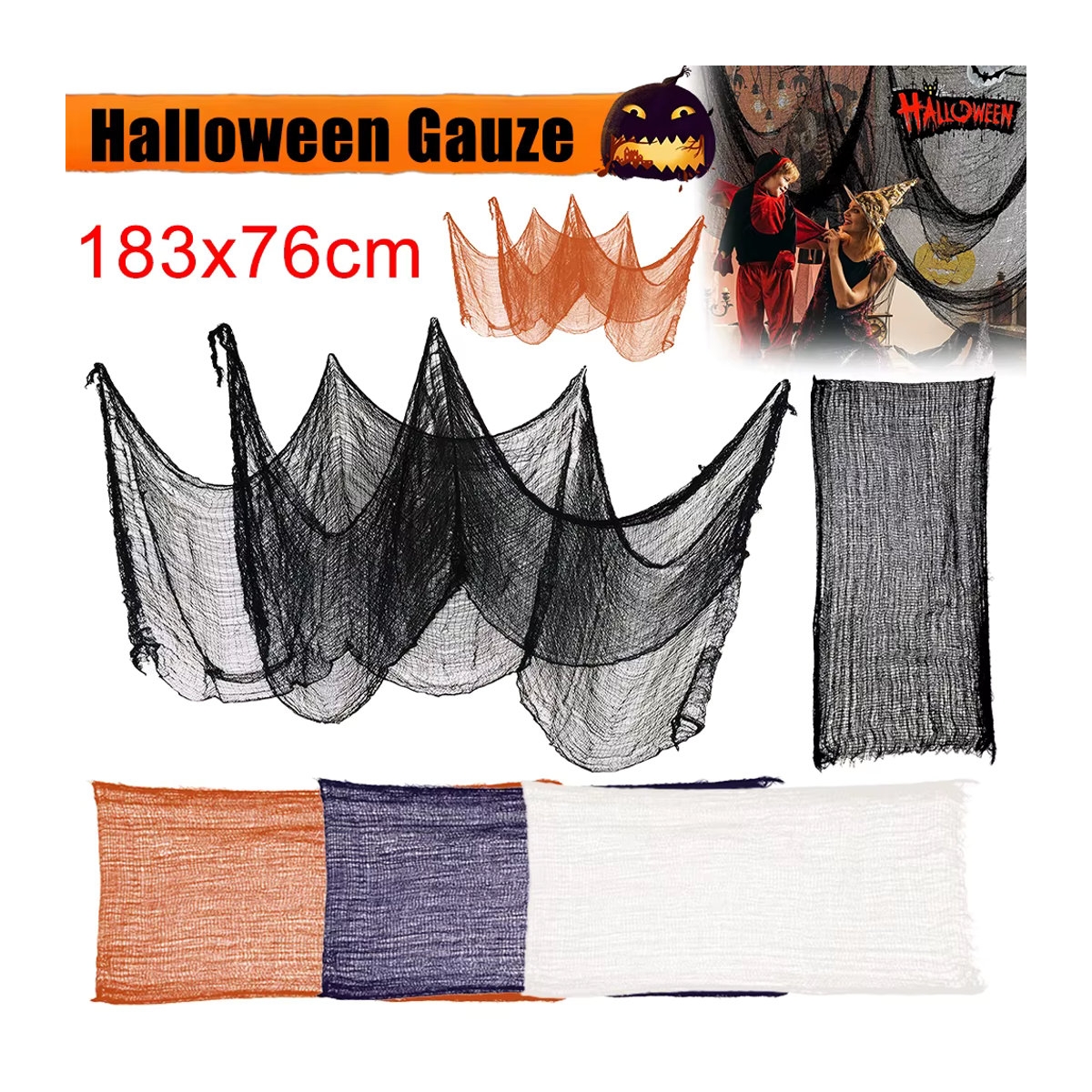 APWIKOGER Halloween Gaze künstliches Spinnennetz in Lila und Mehrfarbig für deine Grusel-Dekoration, B: 183 cm, H: 76 cm - Bild 2