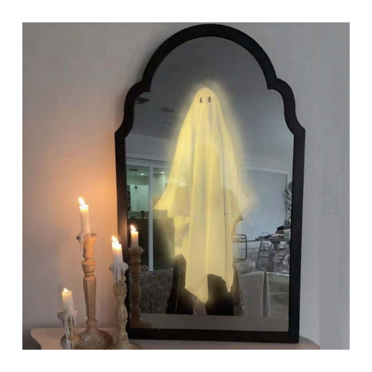 APWIKOGER Halloween Geisterspiegel mit Nachtlicht und Hologramm-Effekt, Wandbehang in Schwarz, unregelmäßige Form - Bild 1