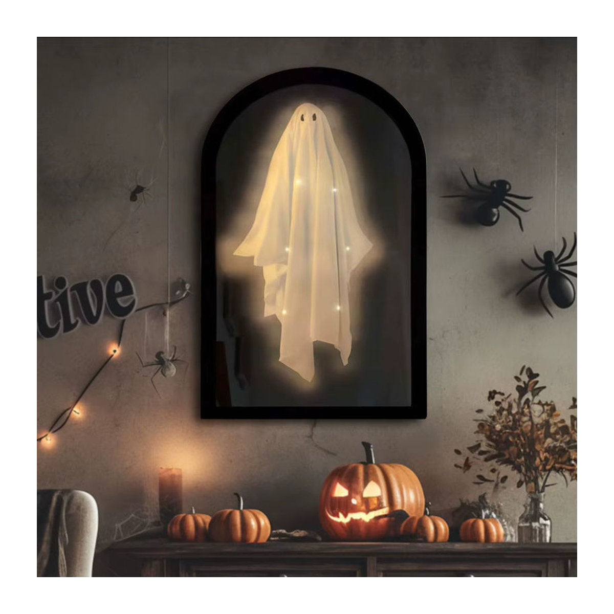 APWIKOGER Halloween Geisterspiegel mit Nachtlicht und Hologramm-Effekt, Wandbehang in Schwarz, unregelmäßige Form - Bild 4