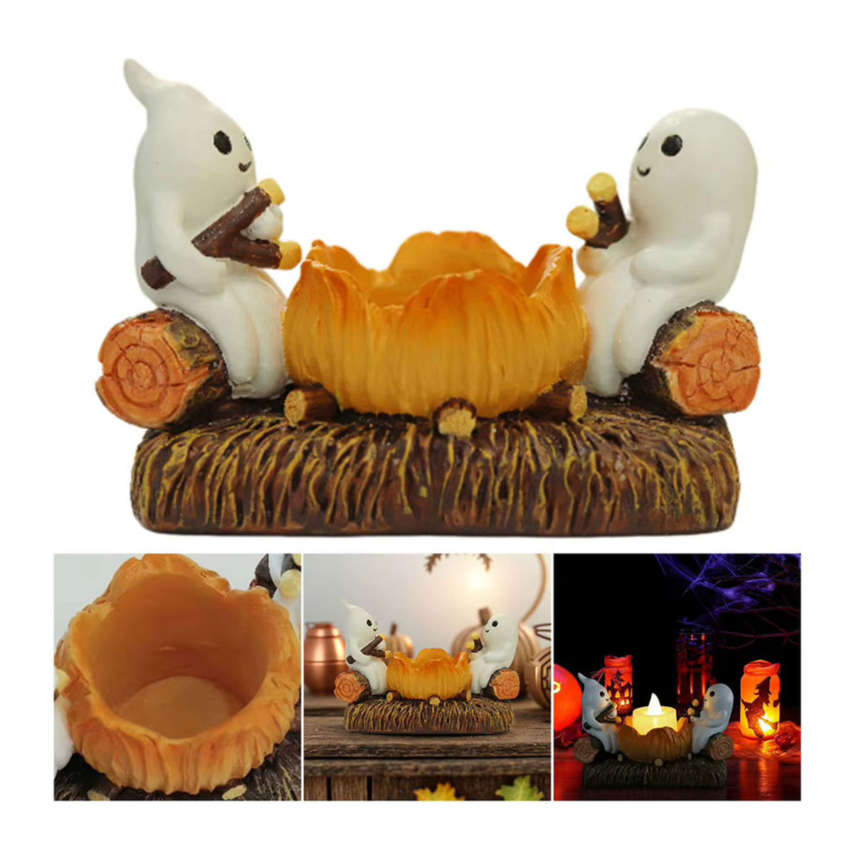 APWIKOGER Halloween Ghost Teelichthalter aus Kunstharz in Weiß zur Tischdekoration - Bild 2