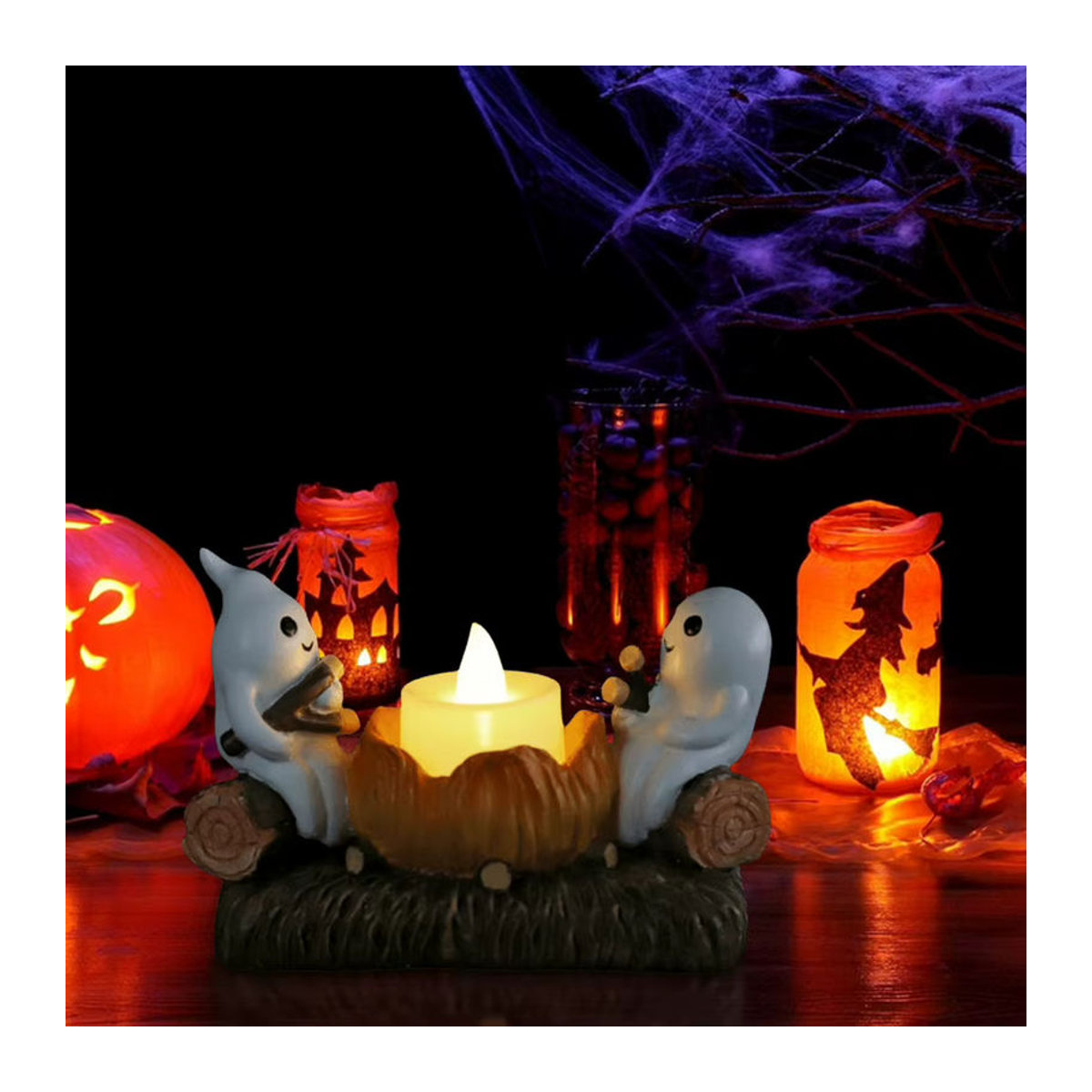 APWIKOGER Halloween Ghost Teelichthalter aus Kunstharz in Weiß zur Tischdekoration - Bild 3