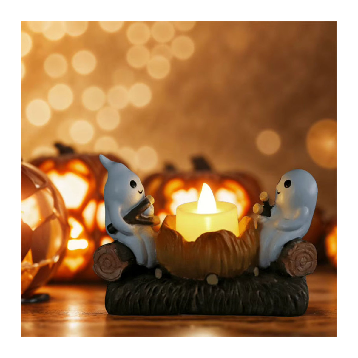 APWIKOGER Halloween Ghost Teelichthalter aus Kunstharz in Weiß zur Tischdekoration - Bild 4