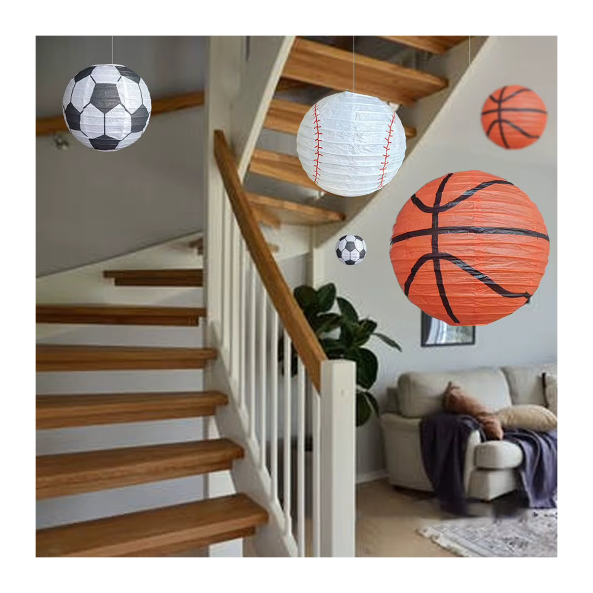 APWIKOGER Handgemachte Papier Laternen in Ballform für Sport-Themen wie Baseball, Basketball oder Fußball, Durchmesser: 20 cm, Schwarz - Bild 2