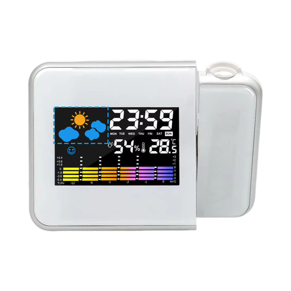 APWIKOGER Intelligenter Projektionswecker mit Nachthintergrundbeleuchtung, Thermometer und Hygrometer in Weiß - Bild 2