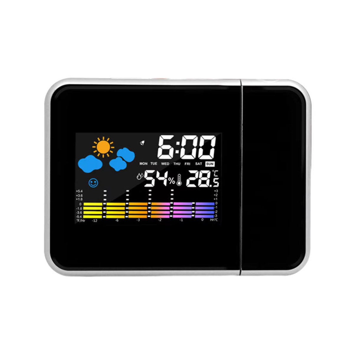APWIKOGER Intelligenter Projektionswecker mit Nachthintergrundbeleuchtung, Thermometer und Hygrometer in Weiß - Bild 3