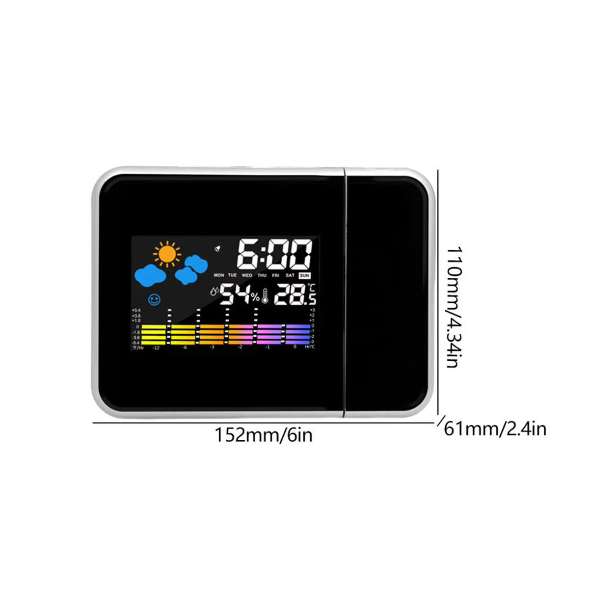 APWIKOGER Intelligenter Projektionswecker mit Nachthintergrundbeleuchtung, Thermometer und Hygrometer in Weiß - Bild 5