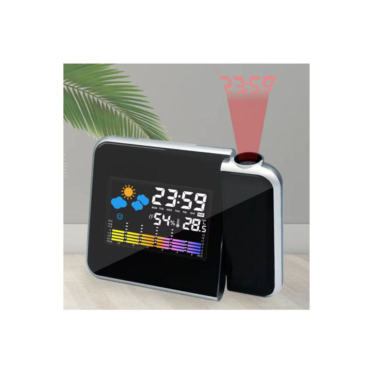 APWIKOGER Intelligenter Projektionswecker mit Nachthintergrundbeleuchtung, Thermometer und Hygrometer in Weiß - Bild 6