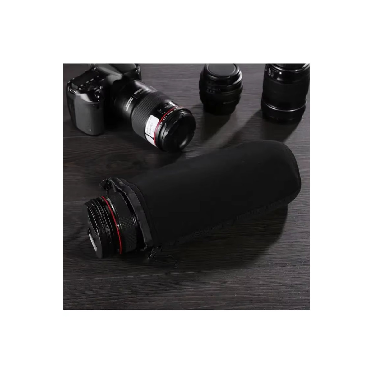 APWIKOGER Kameraobjektivtasche aus Neopren in Schwarz, wasserdichte Schutzhülle mit Kordelzug für digitale Spiegelreflexkameras - Bild 5