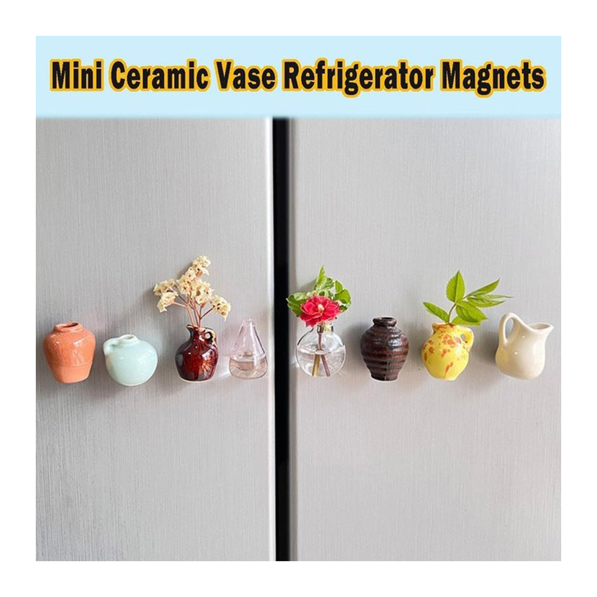 APWIKOGER Keramik Vase Mini Blumenanordnung als Kühlschrank Magnet im skandinavischen Design, Mehrfarbig, 5-8 Stück - Bild 1