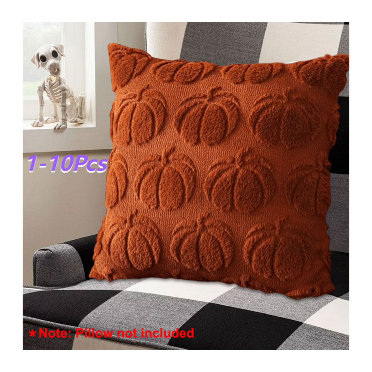 APWIKOGER Kürbis Herbst Kissenbezüge aus weichem Plüsch, Orange, B/T: 45 x 45 cm - Bild 1