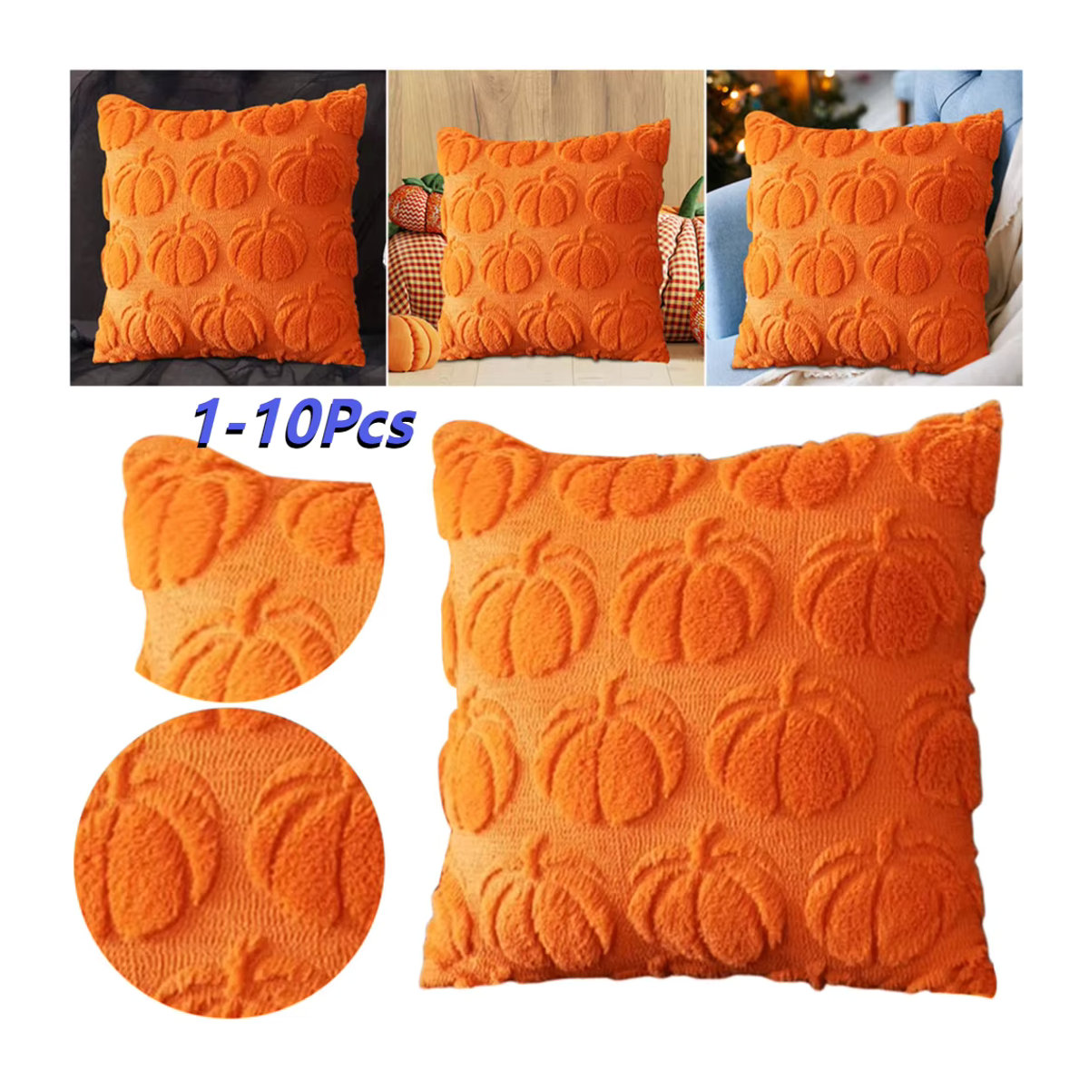 APWIKOGER Kürbis Herbst Kissenbezüge aus weichem Plüsch, Orange, B/T: 45 x 45 cm - Bild 3