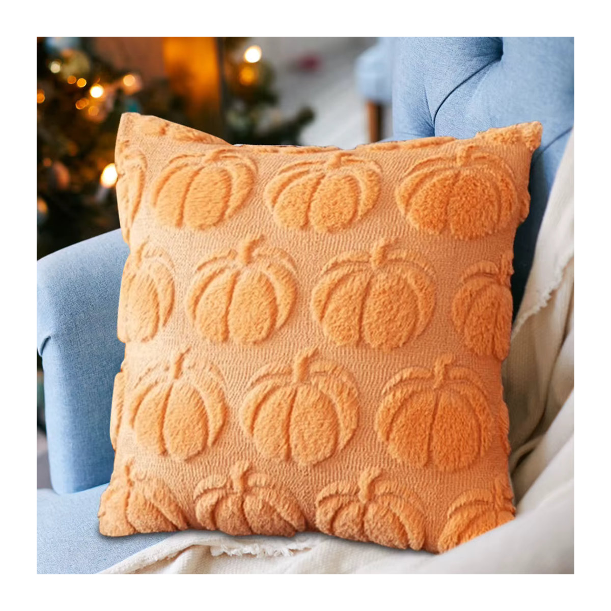 APWIKOGER Kürbis Herbst Kissenbezüge aus weichem Plüsch, Orange, B/T: 45 x 45 cm - Bild 6