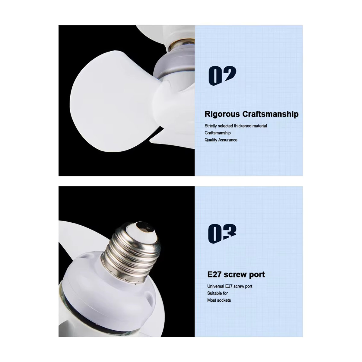 APWIKOGER Moderner LED-Deckenventilator mit E27-Sockel und USB-Anschluss in Weiß - Bild 3