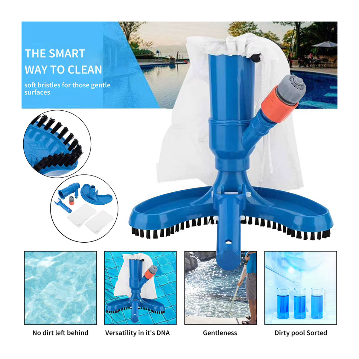 APWIKOGER Schwimmbad Staubsauger Set zur Poolreinigung mit Filter und Skimmer-Werkzeug - Bild 3