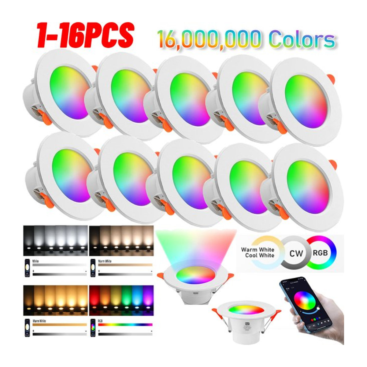 APWIKOGER Smart LED Downlight Einbaustrahler 10W RGB CW WW Dimmbar Minimalistisch - Bild 1