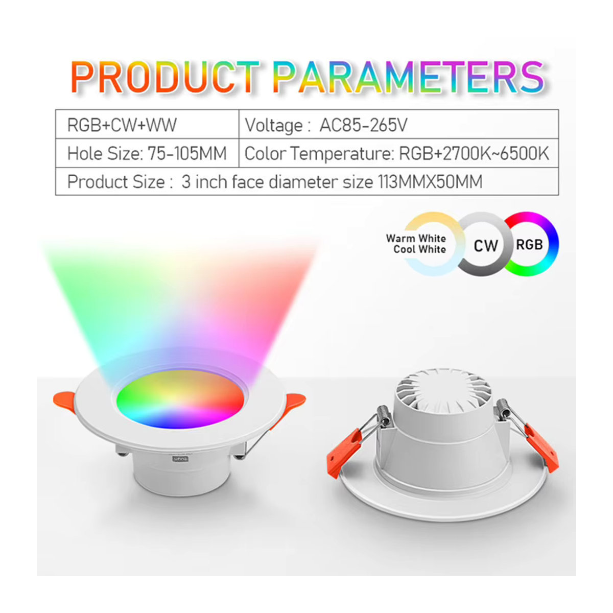 APWIKOGER Smart LED Downlight Einbaustrahler 10W RGB CW WW Dimmbar Minimalistisch - Bild 3