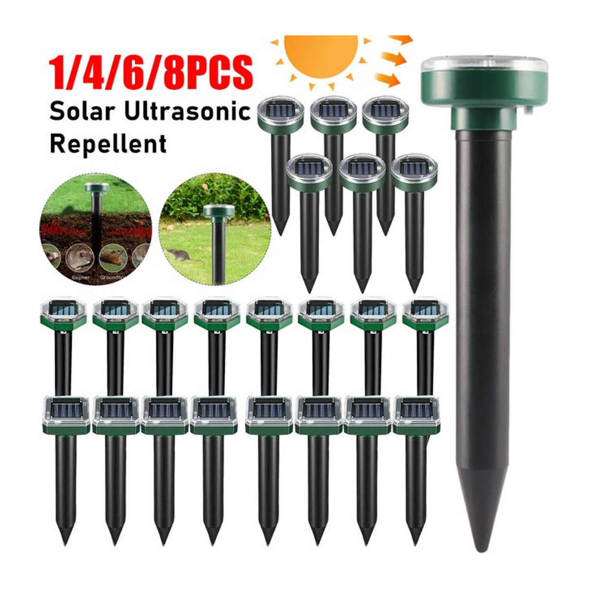 APWIKOGER Solar Ultraschall Schädlingsbekämpfer zur Abwehr von Maulwürfen, Ratten und Mäusen für den Garten und Außenbereich - Bild 1