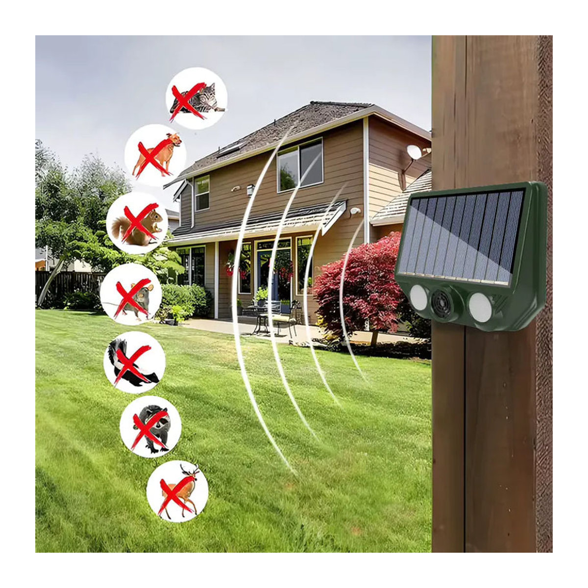 APWIKOGER Solarbetriebener Ultraschall-Tiervertreiber als Outdoor-Schädlingssensor zur Abwehr von Hunden, Katzen und Vögeln - Bild 2