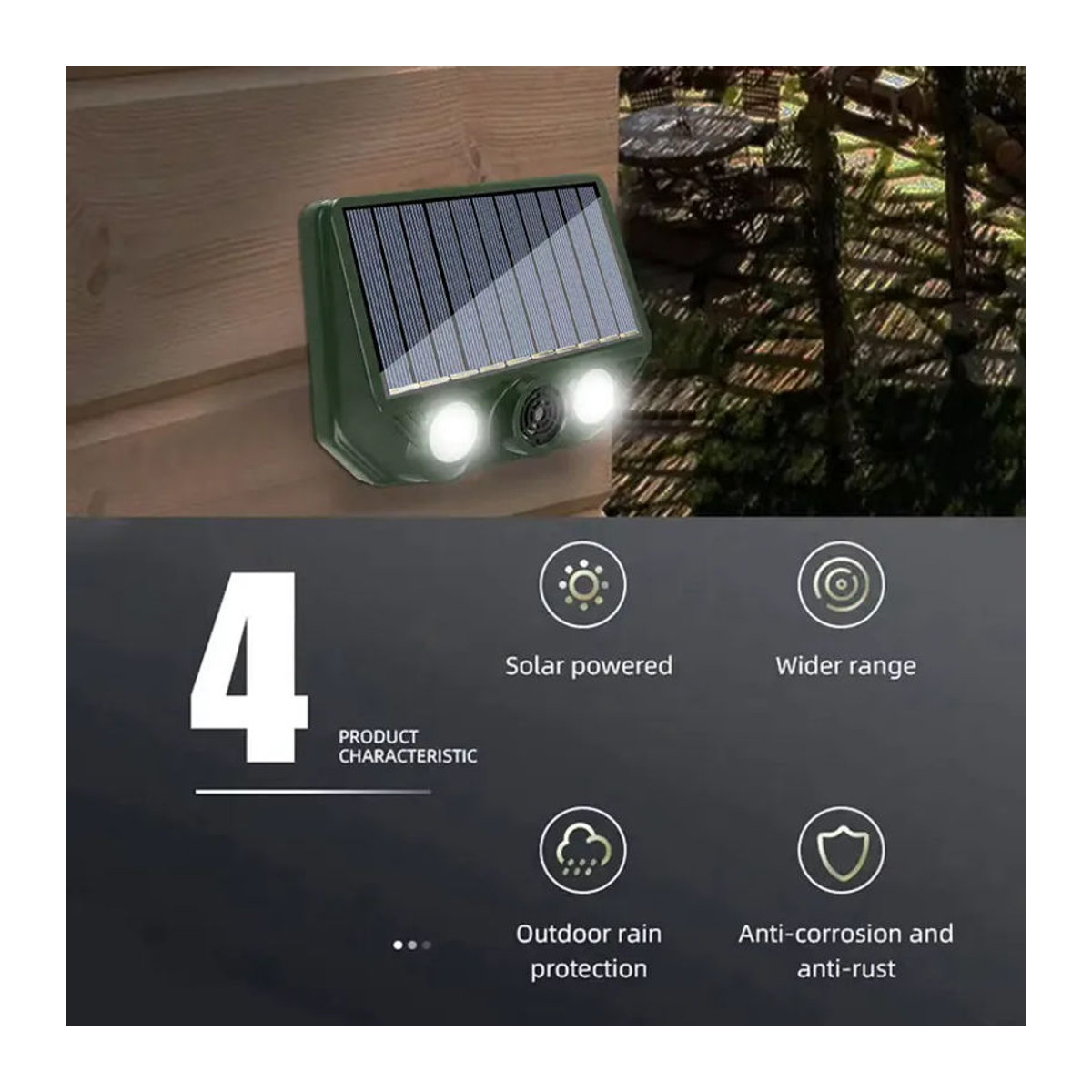 APWIKOGER Solarbetriebener Ultraschall-Tiervertreiber als Outdoor-Schädlingssensor zur Abwehr von Hunden, Katzen und Vögeln - Bild 4