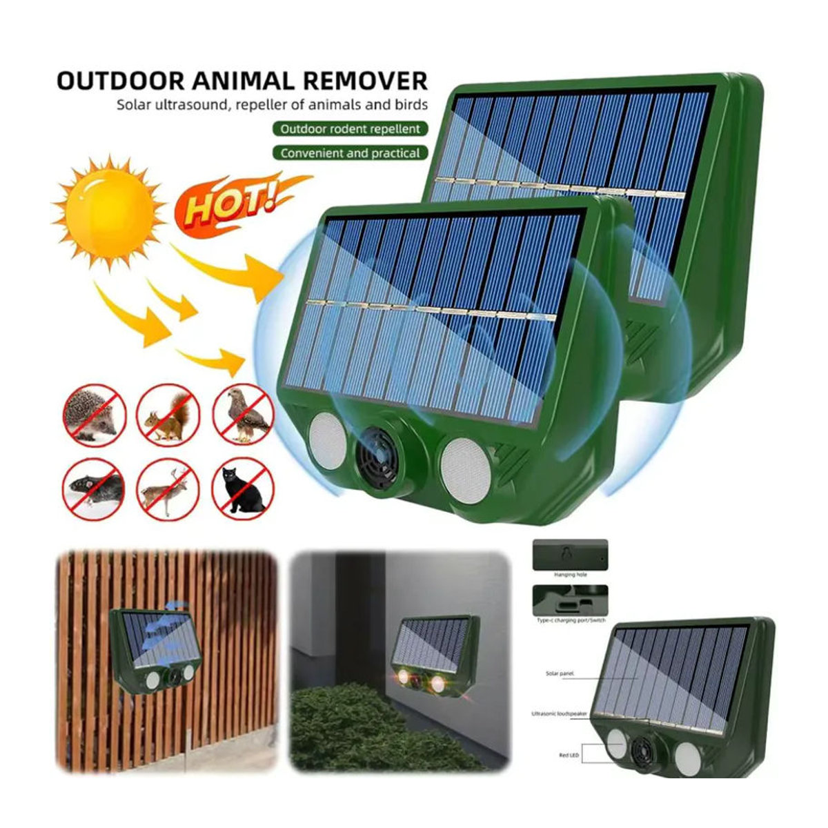 APWIKOGER Solarbetriebener Ultraschall-Tiervertreiber als Outdoor-Schädlingssensor zur Abwehr von Hunden, Katzen und Vögeln - Bild 7
