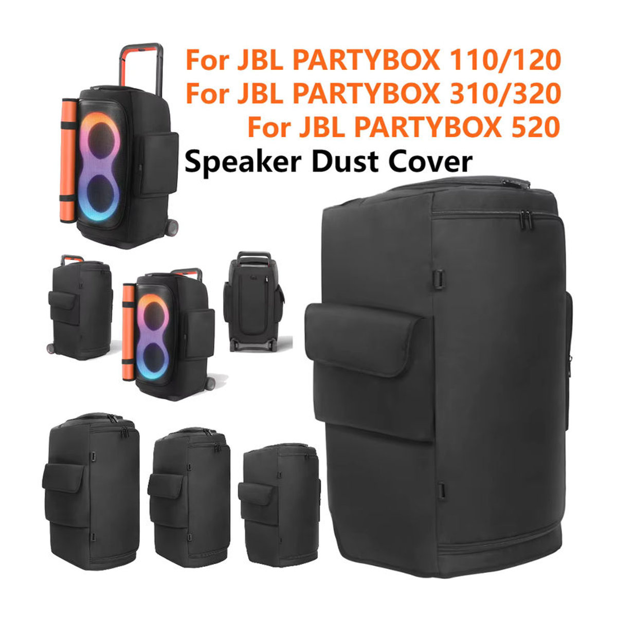 APWIKOGER Staubschutzhülle für JBL Partybox 520 110 310 320 mit Mikrofontasche und doppelseitiger Aufbewahrungstasche, Schwarz - Bild 2