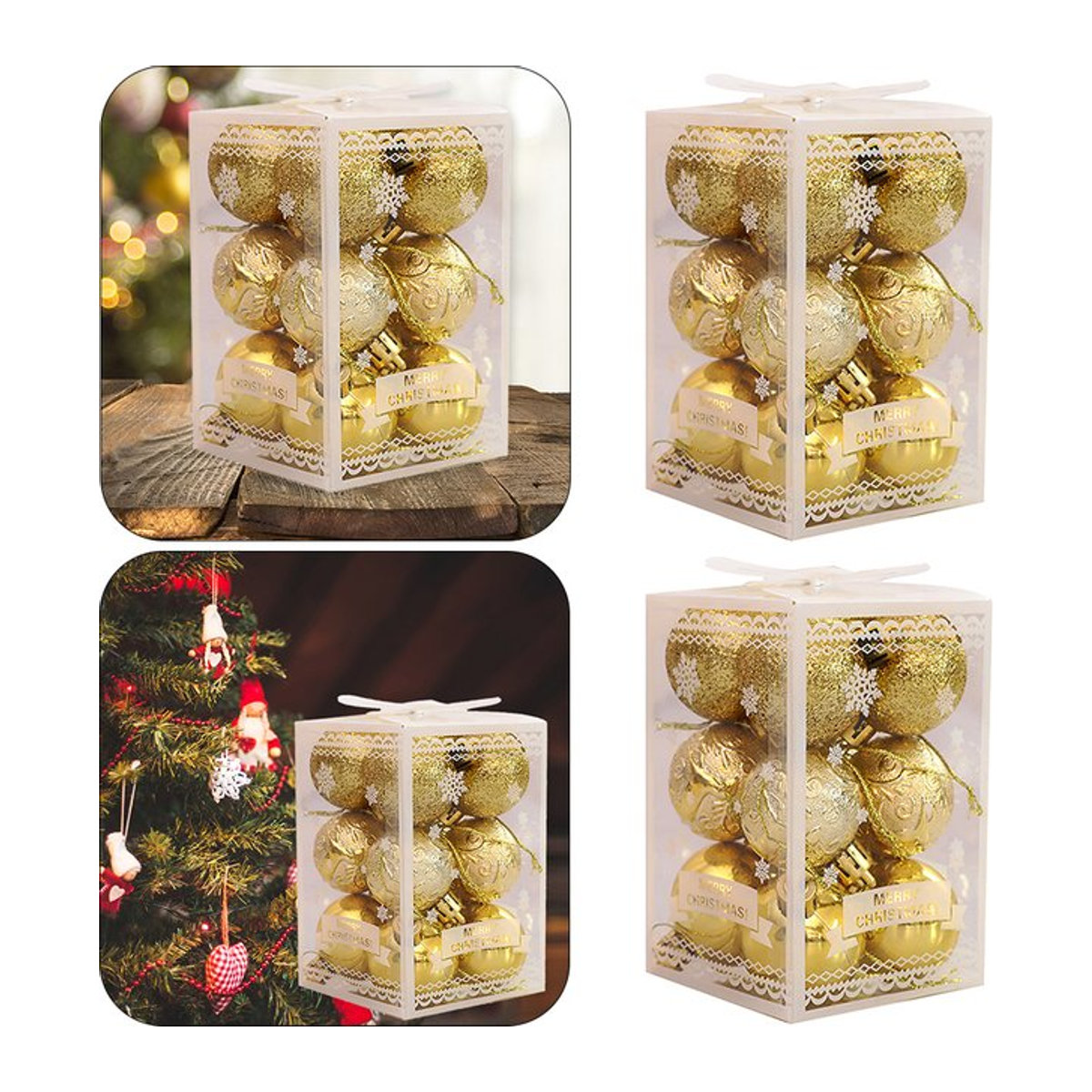 APWIKOGER Weihnachtskugeln aus Kunststoff, 12 Stück, goldene Hängeornamente mit Schneeflocken-Design für Weihnachten und Hochzeit - Bild 1