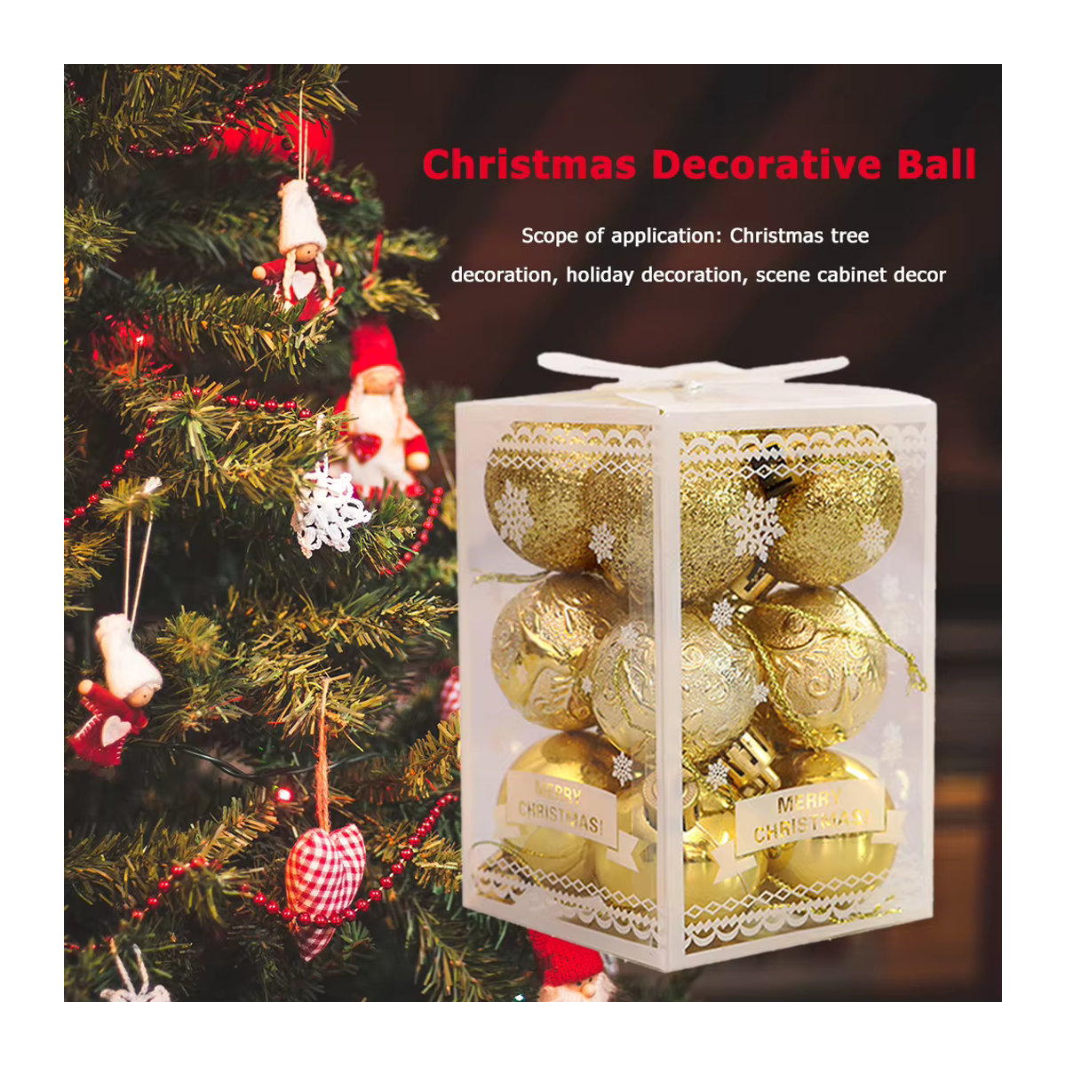 APWIKOGER Weihnachtskugeln aus Kunststoff, 12 Stück, goldene Hängeornamente mit Schneeflocken-Design für Weihnachten und Hochzeit - Bild 2