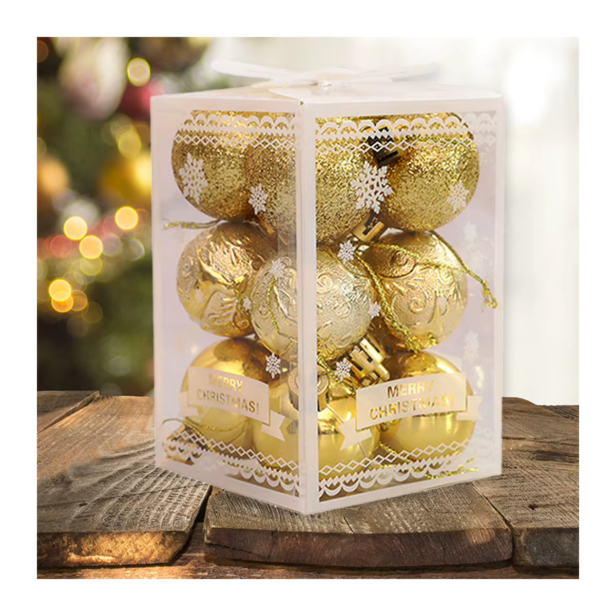 APWIKOGER Weihnachtskugeln aus Kunststoff, 12 Stück, goldene Hängeornamente mit Schneeflocken-Design für Weihnachten und Hochzeit - Bild 3