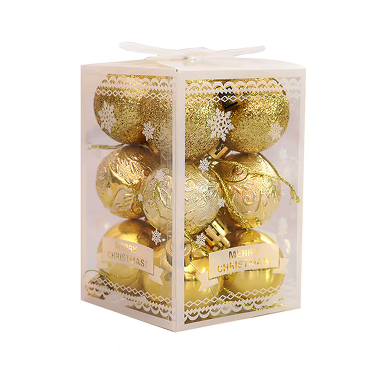 APWIKOGER Weihnachtskugeln aus Kunststoff, 12 Stück, goldene Hängeornamente mit Schneeflocken-Design für Weihnachten und Hochzeit - Bild 4