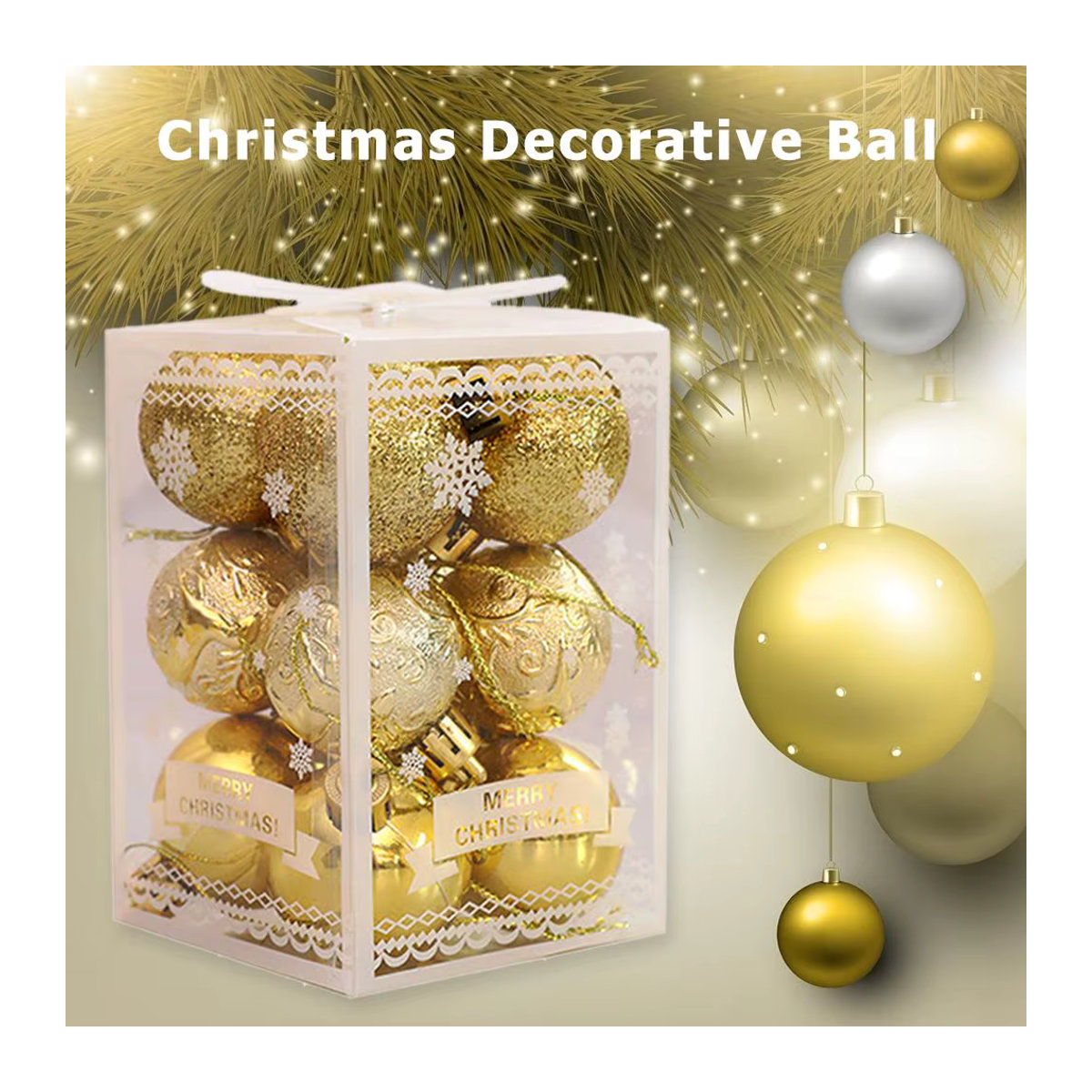 APWIKOGER Weihnachtskugeln aus Kunststoff, 12 Stück, goldene Hängeornamente mit Schneeflocken-Design für Weihnachten und Hochzeit - Bild 5