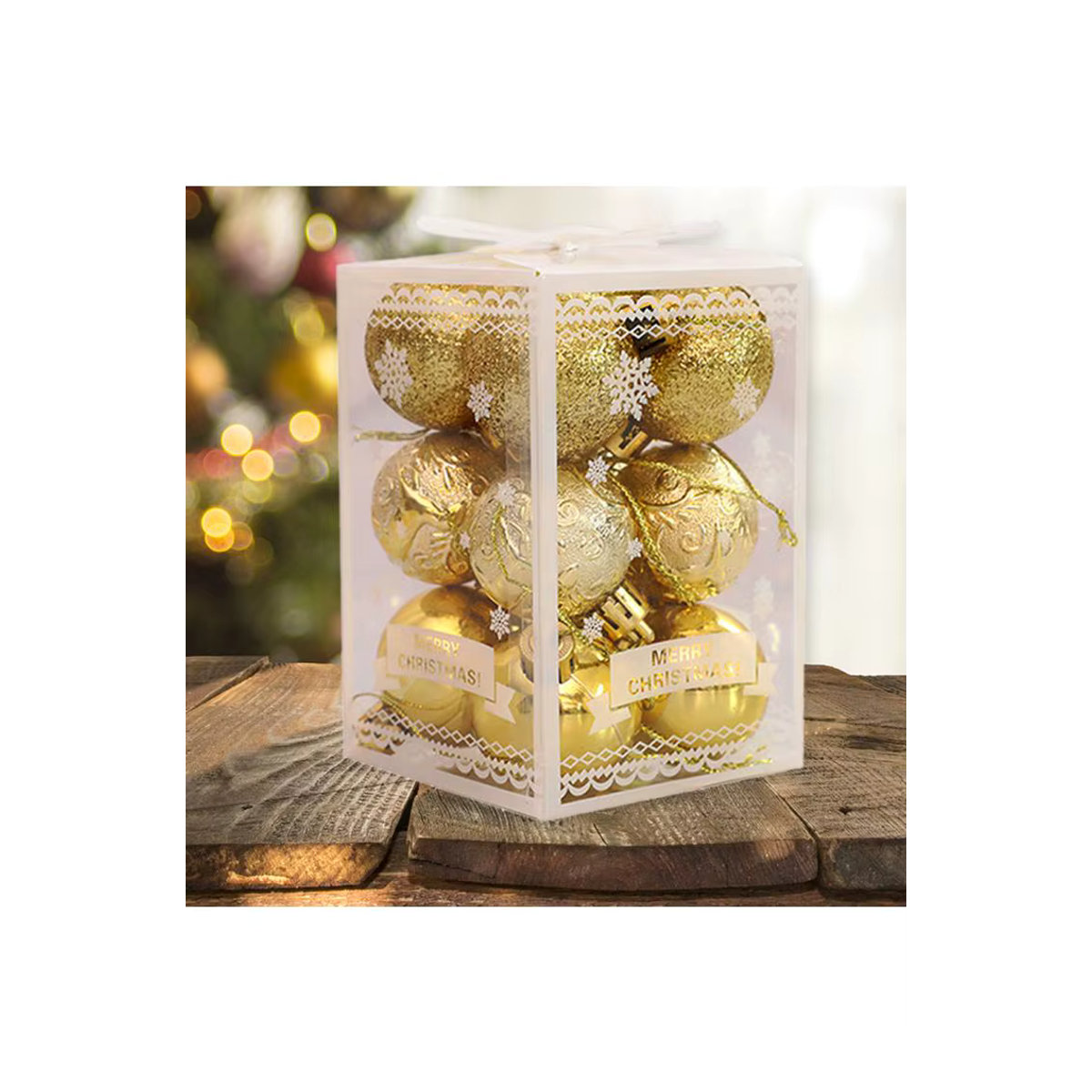 APWIKOGER Weihnachtskugeln aus Kunststoff, 12 Stück, goldene Hängeornamente mit Schneeflocken-Design für Weihnachten und Hochzeit - Bild 6