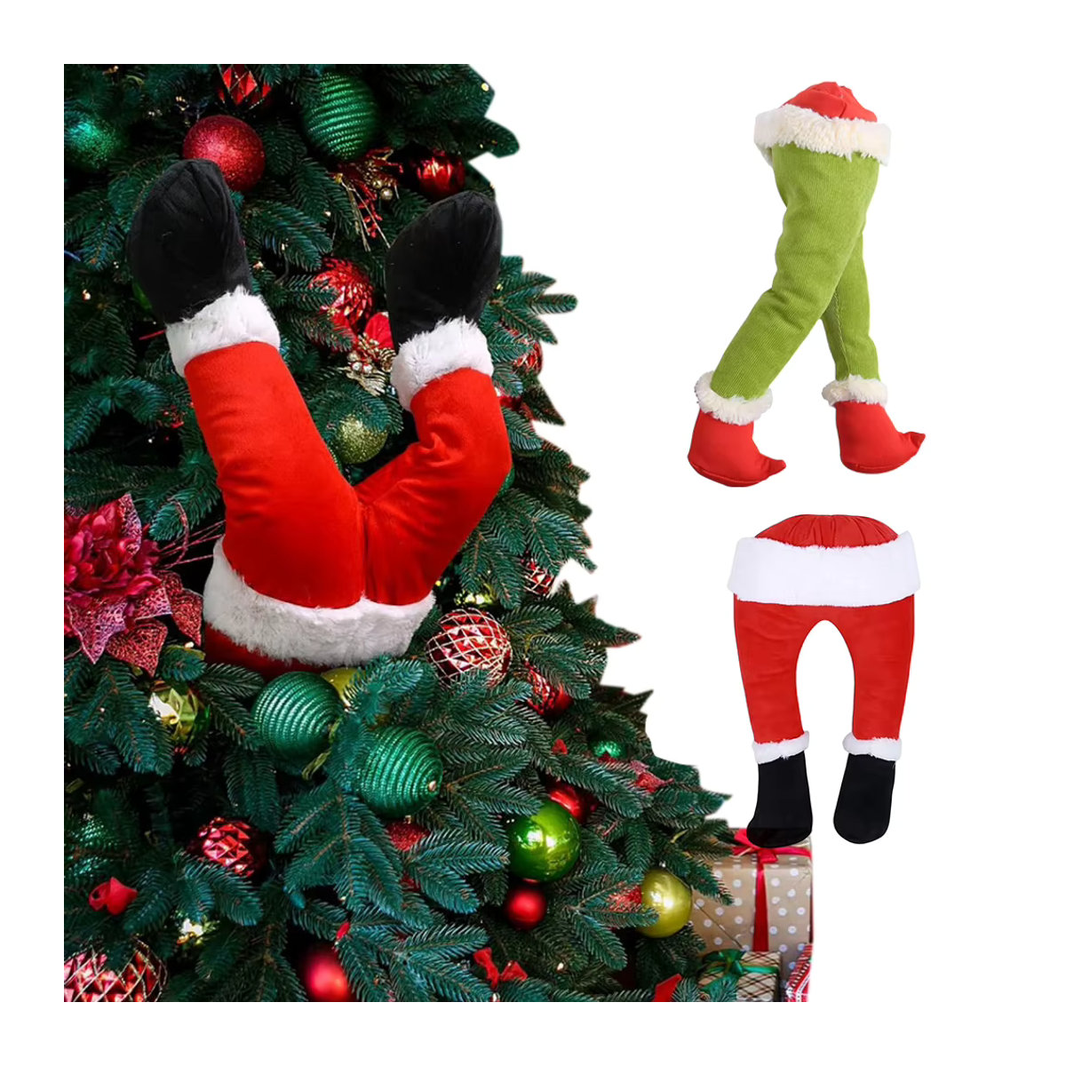 APWIKOGER Weihnachtsmannbeine als Baumspitze aus Textil in Rot zur Weihnachtsbaumdekoration - Bild 2