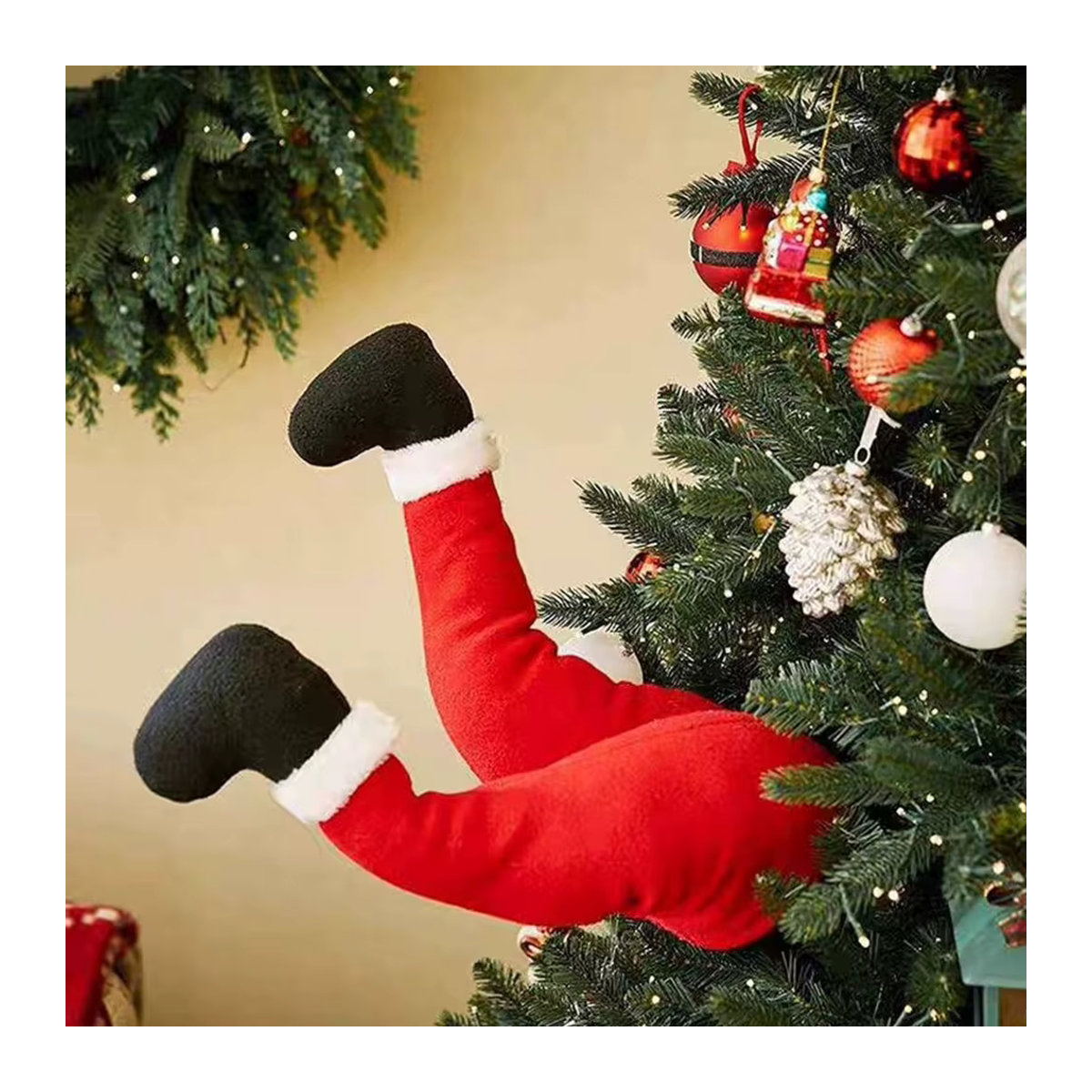 APWIKOGER Weihnachtsmannbeine als Baumspitze aus Textil in Rot zur Weihnachtsbaumdekoration - Bild 3