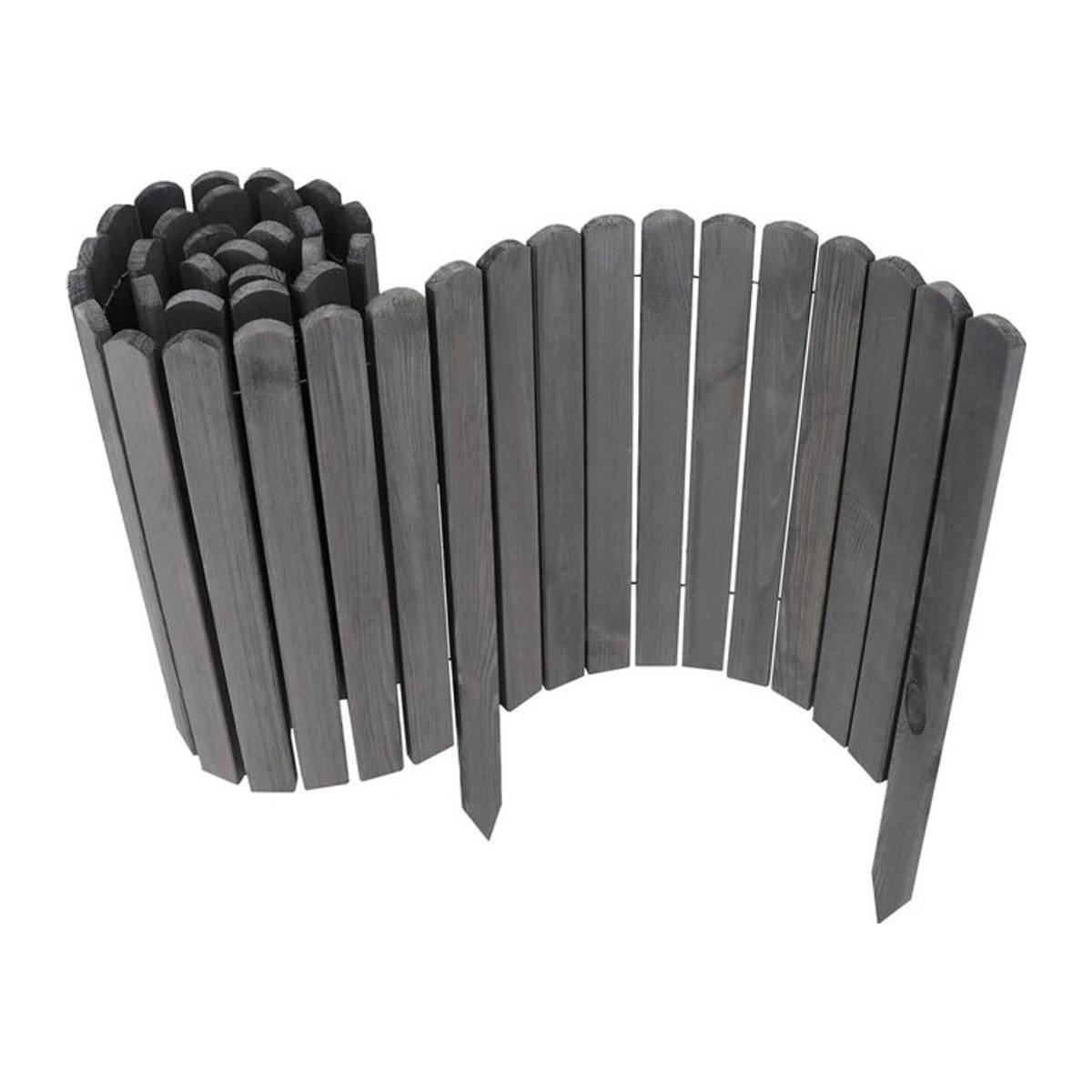 Aquagart Holz Rollzaun Grau Anthrazit Beeteinfassung und flexible Beetumrandung für Wege und Rasenabgrenzungen H: 30 cm, B: 200 cm - Bild 1