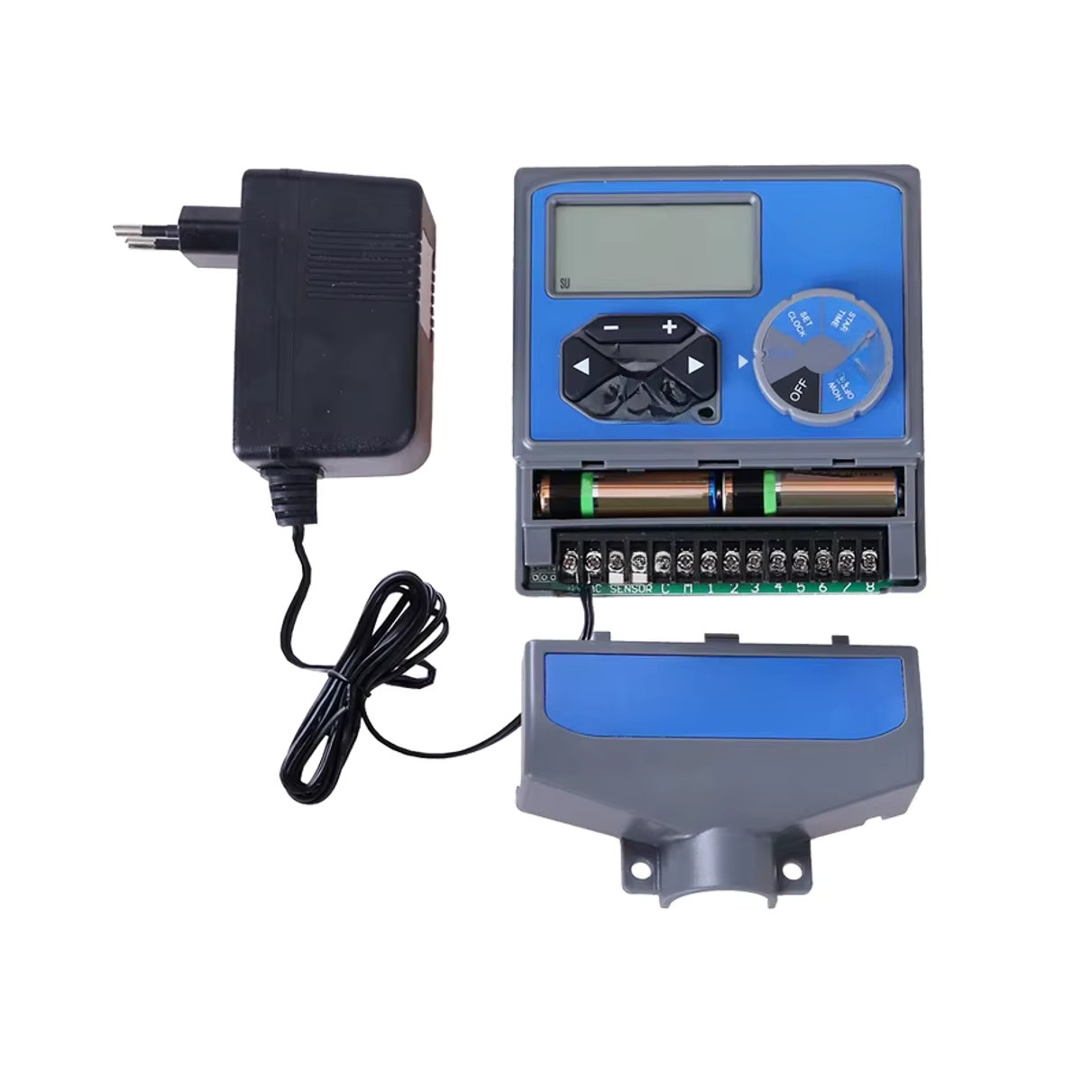 Aqualin Automatisches Garten-Bewässerungssystem mit 8 Stationen, LCD-Display und EU-Transformator, Blau - Bild 1