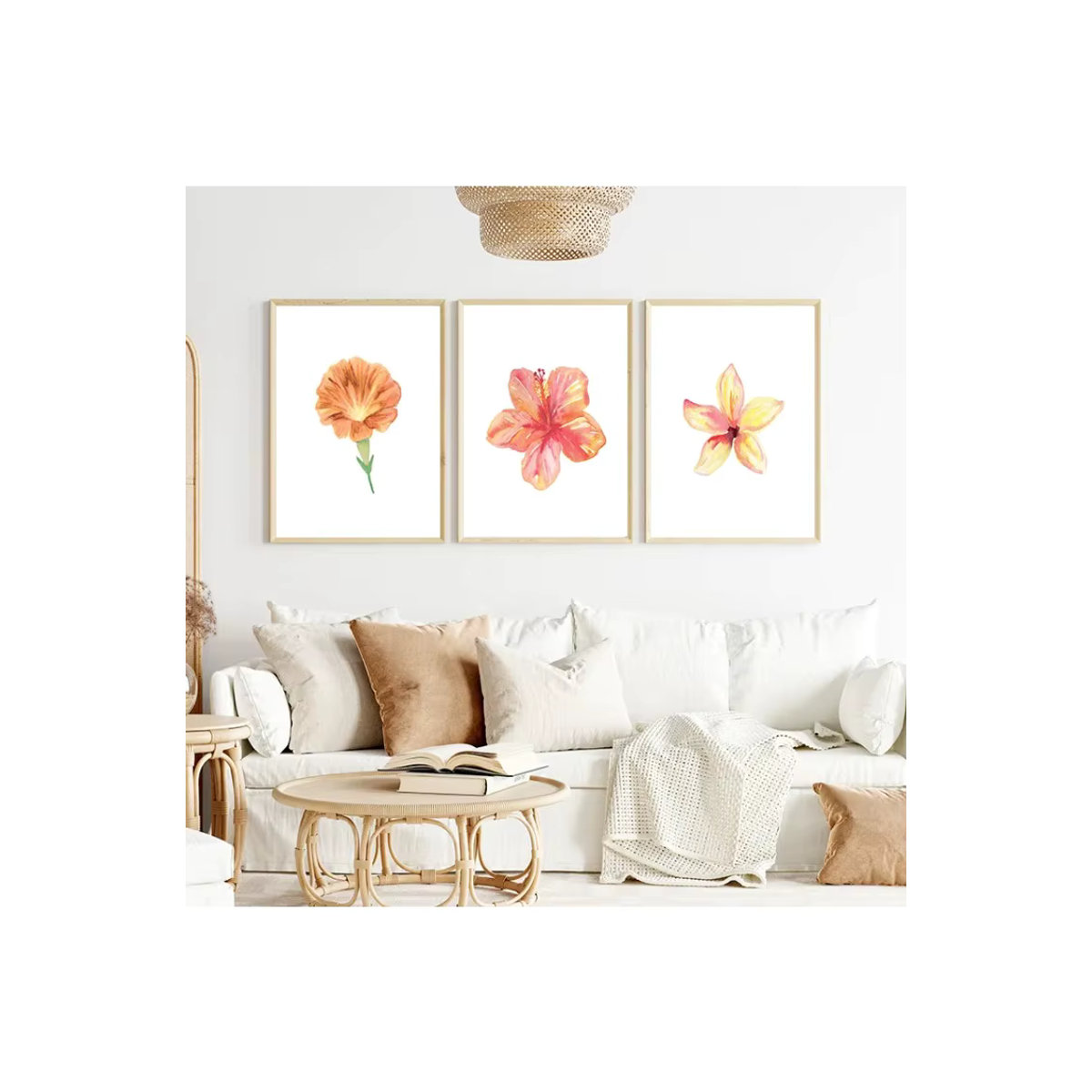Aquarell-Poster mit tropischen Blumen Hibiskus und Frangipani von Potdemiel als Leinwanddruck in Weiß für deine Wanddekoration - Bild 3