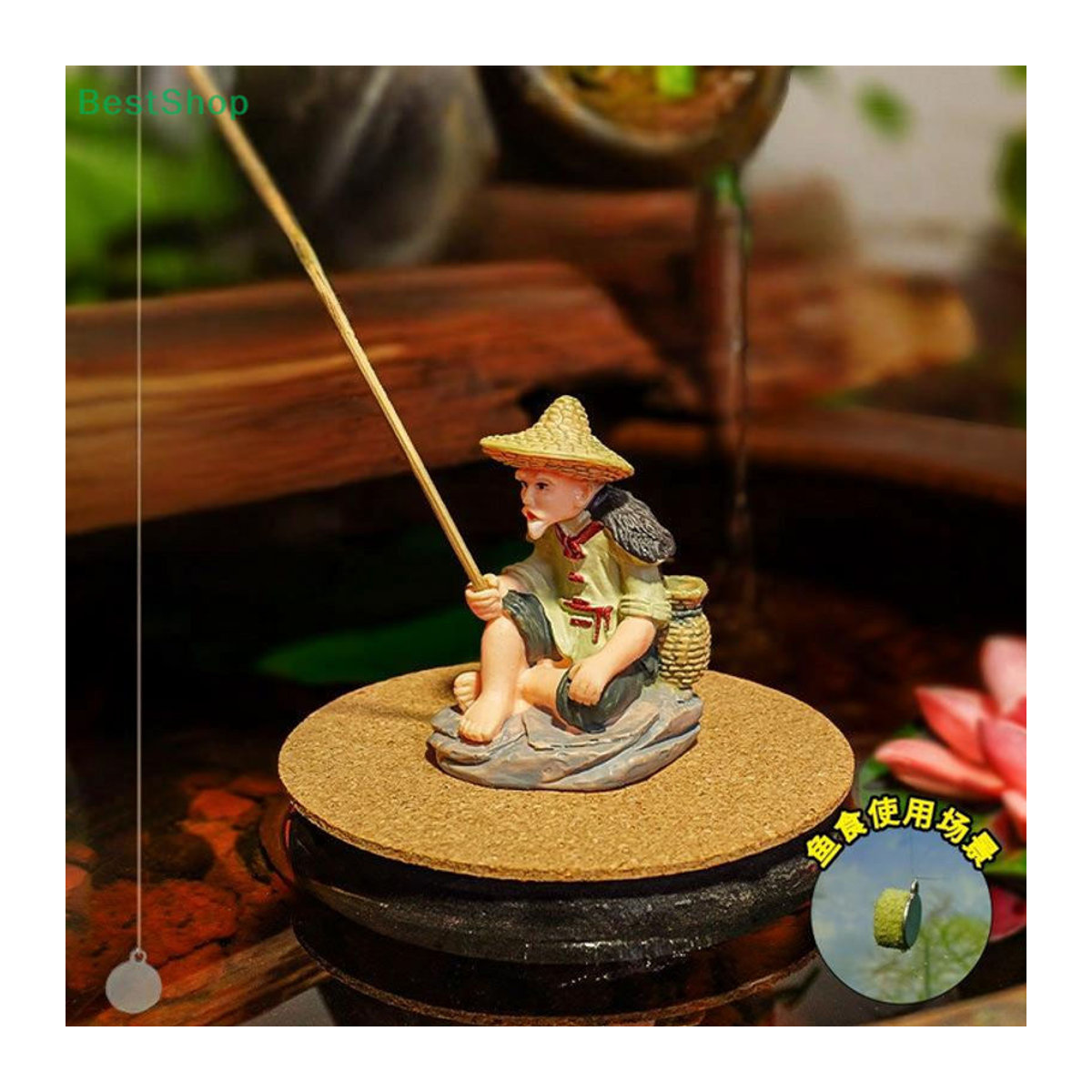 Aquarium-Dekor Mini-Fischer als Kunstharzfigur, sitzender alter Mann als mehrfarbiges Ornament für Garten und Aquarium - Bild 1