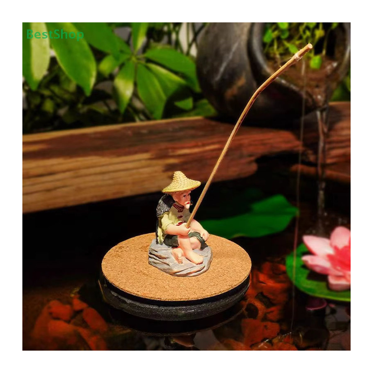 Aquarium-Dekor Mini-Fischer als Kunstharzfigur, sitzender alter Mann als mehrfarbiges Ornament für Garten und Aquarium - Bild 2