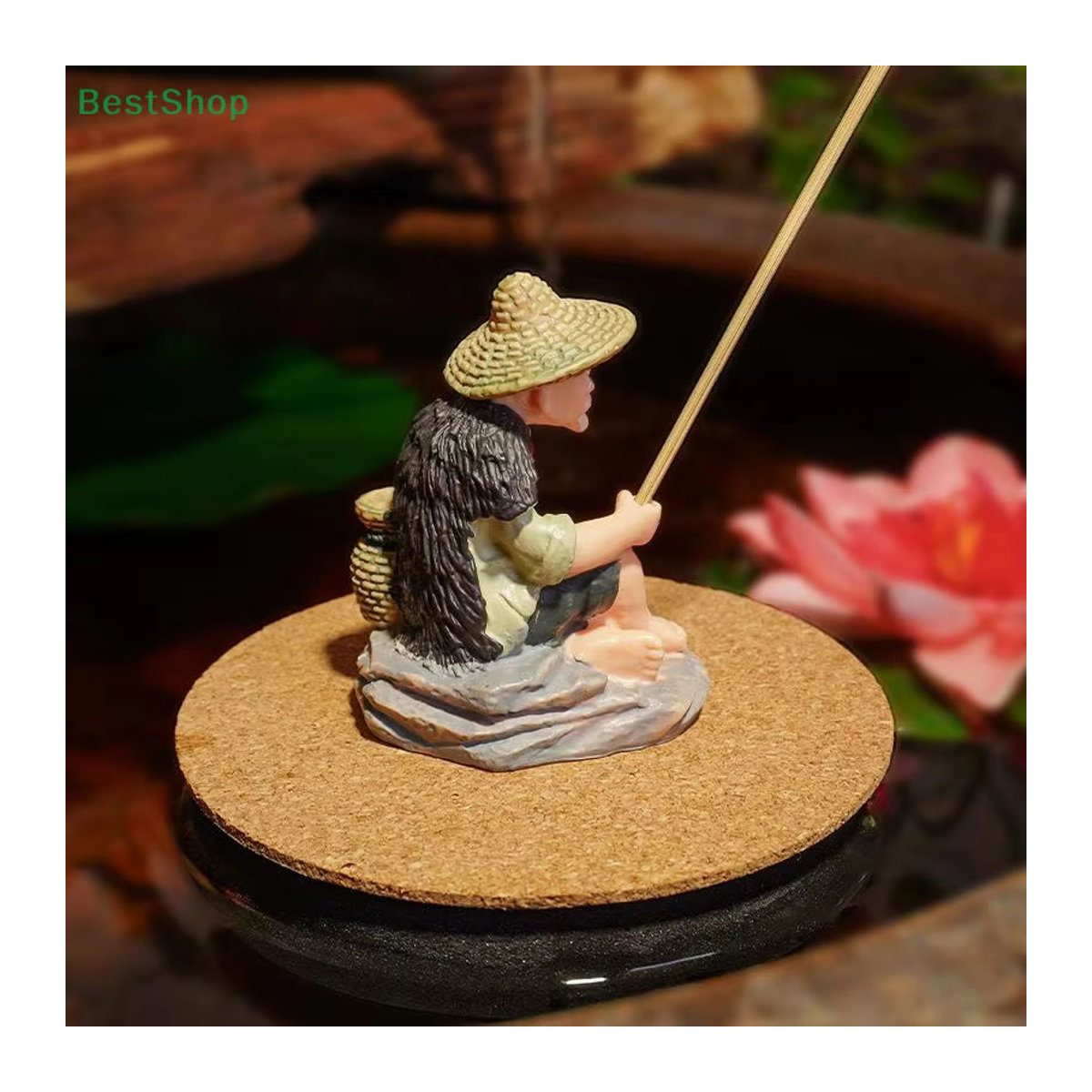 Aquarium-Dekor Mini-Fischer als Kunstharzfigur, sitzender alter Mann als mehrfarbiges Ornament für Garten und Aquarium - Bild 3
