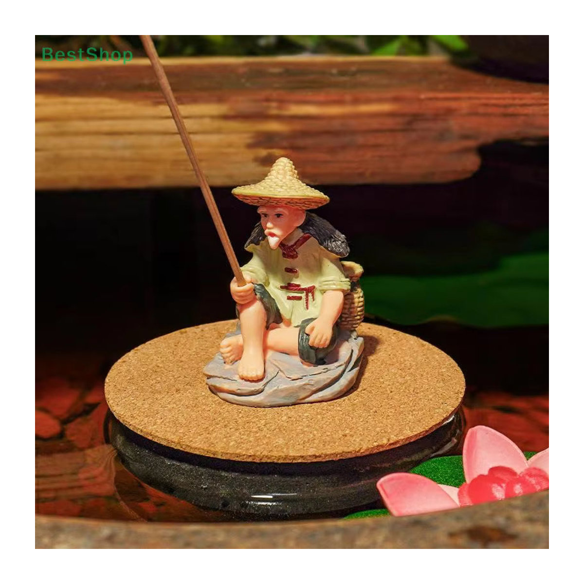 Aquarium-Dekor Mini-Fischer als Kunstharzfigur, sitzender alter Mann als mehrfarbiges Ornament für Garten und Aquarium - Bild 4